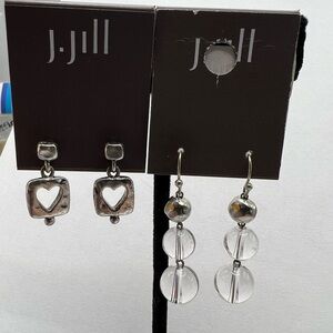 J. Jill Silver Heart and Clear Bead Earrings